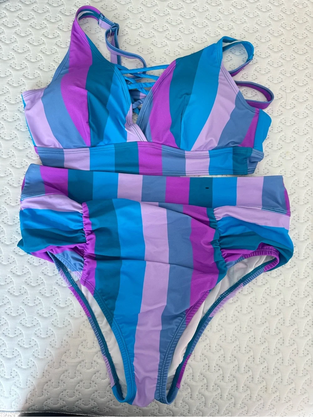 torrid Blue & Purple Striped Plus-Size Crisscross Bikini Set - Picture 2 of 6